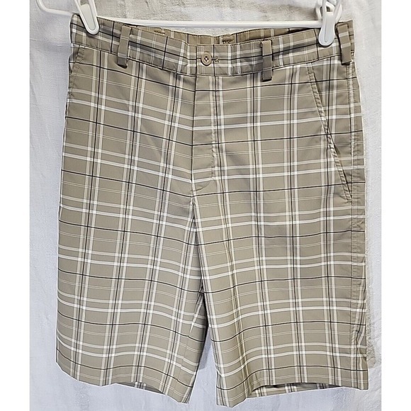 Nike Golf Shorts Mens 30 Tan Dri Fit Bermuda Plaid Performance Stretch - Picture 2 of 7
